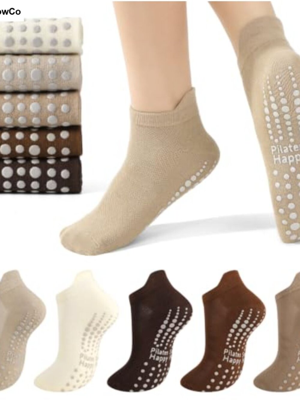 5 Pairs Pilates Socks for Women Non Slip Ankle Socks Cotton Blend